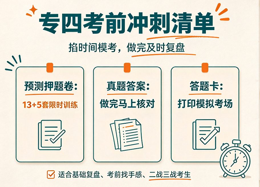 2009-2026年专四全套备考资源：历年真题、押题卷、电子书都在这个网盘里了