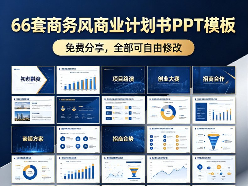 创业融资BP没逻辑、排版丑被投资人拒？66套免费商务风商业计划书PPT模板网盘下载，可修改直接套用|三二说